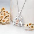 wholesale 925 Sterling Silver Mother and Daughter Heart Pendant Necklace with Cubic Zirconia Stones for Women-0-3