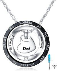 wholesale 925 Sterling Silver Memorial Urn Necklace with Heart Charm and Inscription Dad - Keepsake Jewelry for Ashes (Black)-Dad Urn-Dad Urn Non-custom-Non-custom