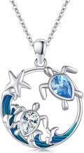 wholesale 925 Sterling Silver Turtle Starfish Pendant Necklace Ocean Wave Beach s for Women Girls-0-0