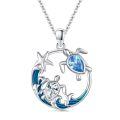 wholesale 925 Sterling Silver Blue And White Crystal Turtle Pendant Necklace-0-0