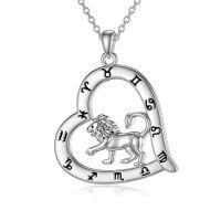 wholesale 925 Sterling Silver Zodiac Necklace with 12 Constellations Horoscope Heart Pendant for Women-01-Leo Necklace(07.23-08.22)-01-Leo Necklace(07.23-08.22)