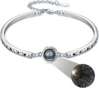 wholesale 925 Sterling Silver I Love You in 100 Languages Charm Bangle Bracelet for Couples-Photo Projection