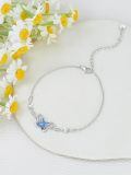 wholesale 925 Sterling Silver Blue Crystal Butterfly Adjustable Bracelet for Women Girls Gifts-0-4