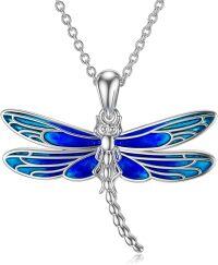 wholesale 925 Sterling Silver Blue Enamel Dragonfly Pendant Necklace with 18+2 Chain for Women-Blue Epoxy Dragonfly