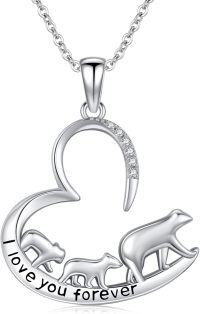 wholesale 925 Sterling Silver Heart-Shaped Bear Family Pendant Necklaces for Women Gifts-Polar Bear