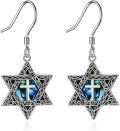 wholesale 925 Sterling Silver Abalone Shell Star of David Earrings 14.6mm, Perfect Gift for Her/Him-0-0