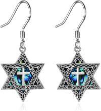 wholesale 925 Sterling Silver Abalone Shell Star of David Earrings 14.6mm, Perfect Gift for Her/Him-cross