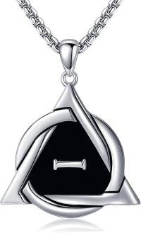 wholesale 925 Sterling Silver Black Obsidian Triangle Pendant Necklace  for Women Men Gothic s-Therian
