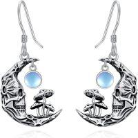 wholesale 925 Sterling Silver Moon Mushroom Skull Drop Earrings-Skull Moon