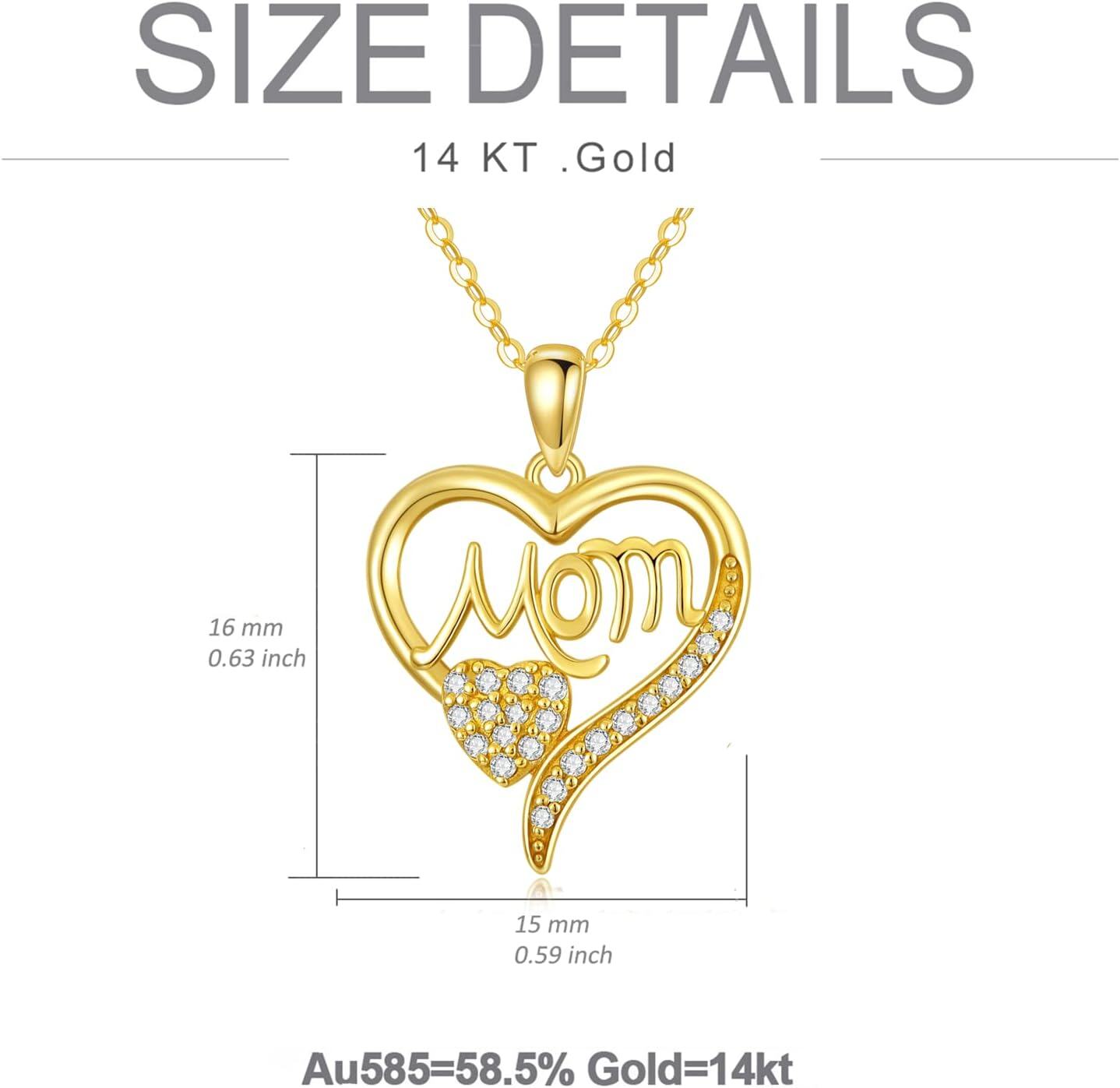 wholesale 14K Gold Mom Heart Pendant Necklace with Cubic Zirconia - Gift for Mother's Day-0-3