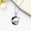 wholesale 925 Sterling Silver Crescent Moon Tiger Necklace with Black Crystal and Blue Stone Pendant-0-4
