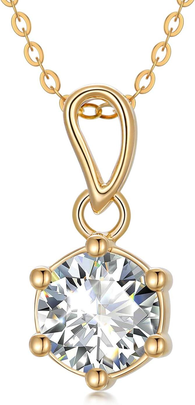 wholesale 14K Gold Moissanite Round Princess Cut 1-2 Carat D-VVS1 Solitaire Pendant Necklace-0-0