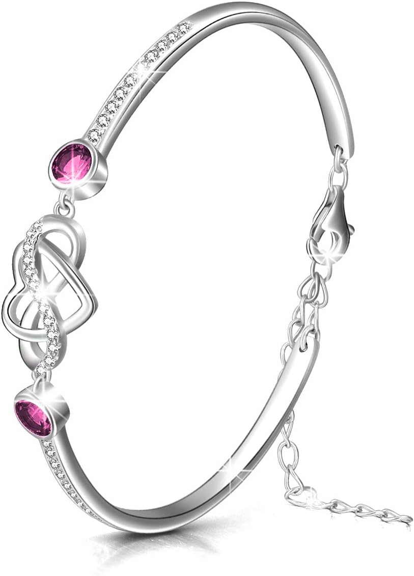wholesale 925 Sterling Silver Austrian Crystal Infinity Love Heart Bangle Bracelet Adjustable 6 8 Gift for Her-0-1