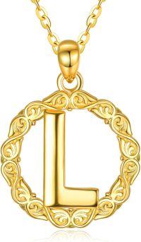 wholesale 14K Gold Sterling Silver 26 Letter Pendant Necklace 18 +2 Chain Gift-L