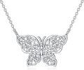 wholesale 925 Sterling Silver Filigree Butterfly Pendant with Cubic Zirconia Necklaces for Women Gifts-0-0