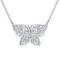 wholesale 925 Sterling Silver Butterfly Pendant Necklace Platinum Plated Lab Created Diamond Filigree Women Jewelry-0-0