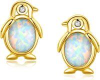 wholesale 925 Sterling Silver Penguin Synthetic Opal Stud Earrings for Women Gifts-Penguin-Gold