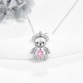 wholesale 925 Sterling Silver Pink Heart Teddy Bear Pendant Necklace for Girls and Women's Gifts-0-4