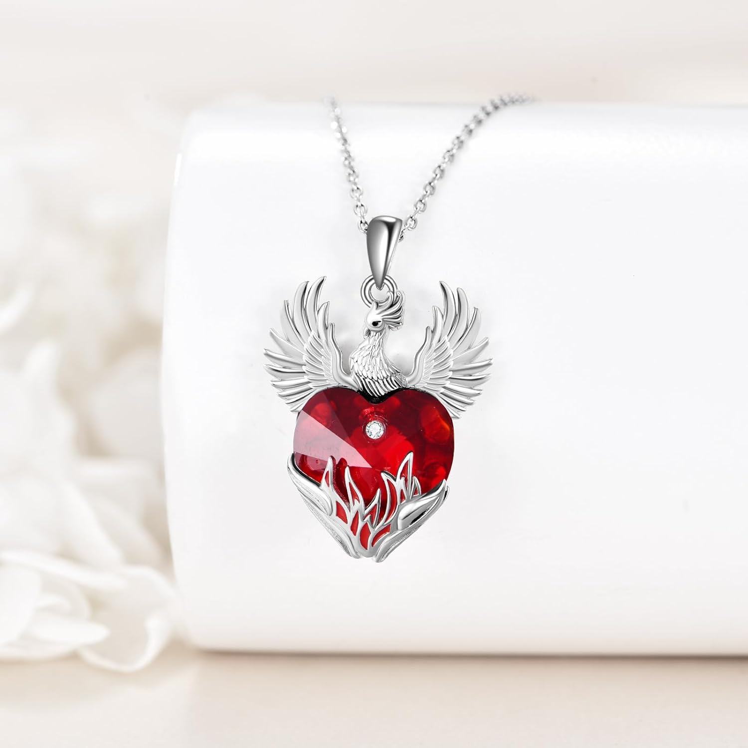 Sterling Silver Red Crystal Phoenix Pendant Necklace for Women-0-4