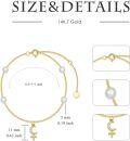 wholesale 14K Gold Pearl Crescent Moon Cross Charm Bracelet for Women - Adjustable Length-0-4