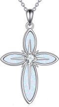 wholesale Sterling Silver Opal Cross Necklace for Women Men Religious Jewelry Gift-0-6