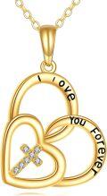 wholesale 14K Gold I Love You Forever Heart Cross Pendant Necklace for Women-0-0