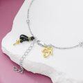wholesale 925 Sterling Silver Black Cat Charm Anklet with Eye of Horus and Ankh Pendant-0-3