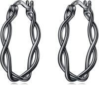 wholesale Sterling Silver Hypoallergenic Lightweight Twisted Hoop Earrings with Click Top-Black Hoop Earrings
