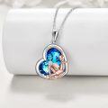 wholesale 925 Sterling Silver Heart-Shaped Pendant with Blue Crystal and Rose Gold Figurine of Woman Reading - Perfect Gift for Book Lovers (Necklace)-0-1