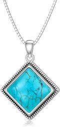 wholesale 925 Sterling Silver Square Turquoise Stone Pendant Necklace - Vintage Boho Style Jewelry for Women-0-0
