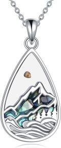 wholesale 925 Sterling Silver Teardrop Abalone Shell Mountain Pendant Necklace with Mustard Seed Charm for Women Christian s-0-0