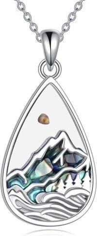 wholesale 925 Sterling Silver Teardrop Abalone Shell Mountain Pendant Necklace with Mustard Seed Charm for Women Christian s-03-Mustard Seed Mountain Teardrop