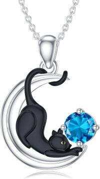 wholesale  Metal Stone Black Cat Moon Pendant Necklace Jewelry Gift for Women ( chars)-December