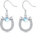 wholesale 925 Sterling Silver Turquoise Opal Moonstone Horseshoe Drop Earrings-0-0