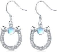 wholesale 925 Sterling Silver Turquoise Opal Moonstone Horseshoe Drop Earrings-Horseshoe-Moonstone