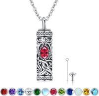 wholesale Sterling Silver Urn Necklace Cremation Ashes Pendant Memorial Jewelry for Women Men Girls Boys-Tree of life-G-July-Ruby