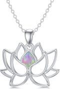 wholesale 925 Sterling Silver Pink Fire Opal Lotus Flower Pendant Necklace-0-0
