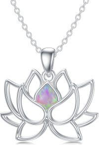wholesale 925 Sterling Silver Pink Fire Opal Lotus Flower Pendant Necklace-Pink Opal Lotus Pendant