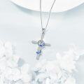 wholesale 925 Sterling Silver Blue Crystal Cross Pendant Necklaces for Women Girls  43cm Chain Length-0-4
