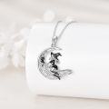 wholesale 925 Sterling Silver Witch and Black Cat on Broom with Crescent Moon Pendant Necklace-0-2
