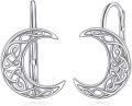 wholesale 925 Sterling Silver Celtic Knot Crescent Moon Drop Dangle Lever Back Earrings for Women Girls  4cm Long-0-0