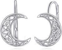 wholesale 925 Sterling Silver Celtic Knot Crescent Moon Drop Dangle Lever Back Earrings for Women Girls  4cm Long-Moon Leverback Earrings