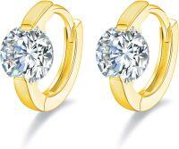 wholesale 18K Gold Round Cut Moissanite Huggie Hoop Earrings for Women-Gold 18K