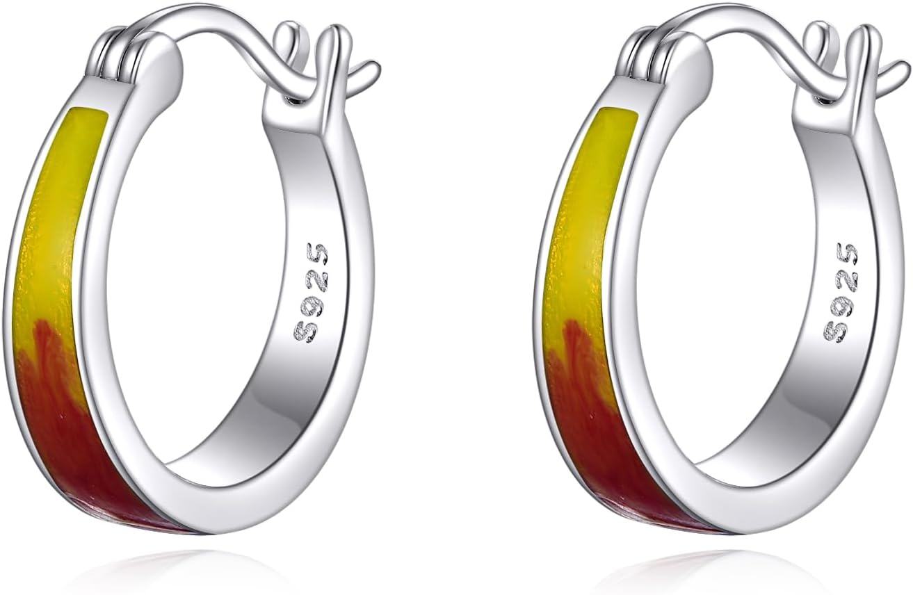 Sterling Silver Hypoallergenic Small Hoop Sun Leaf Triangle Huggie Earrings for Women-0-0