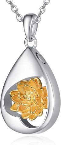 wholesale 925 Sterling Silver Lotus Flower Teardrop Cremation Jewelry Pendant Necklace for Ashes Keepsake Holder with Funnel Kit-G-Lotus