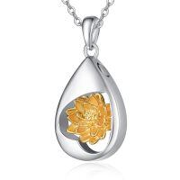 wholesale 925 Sterling Silver Teardrop Pendant With Gold Lotus Flower-G-Lotus