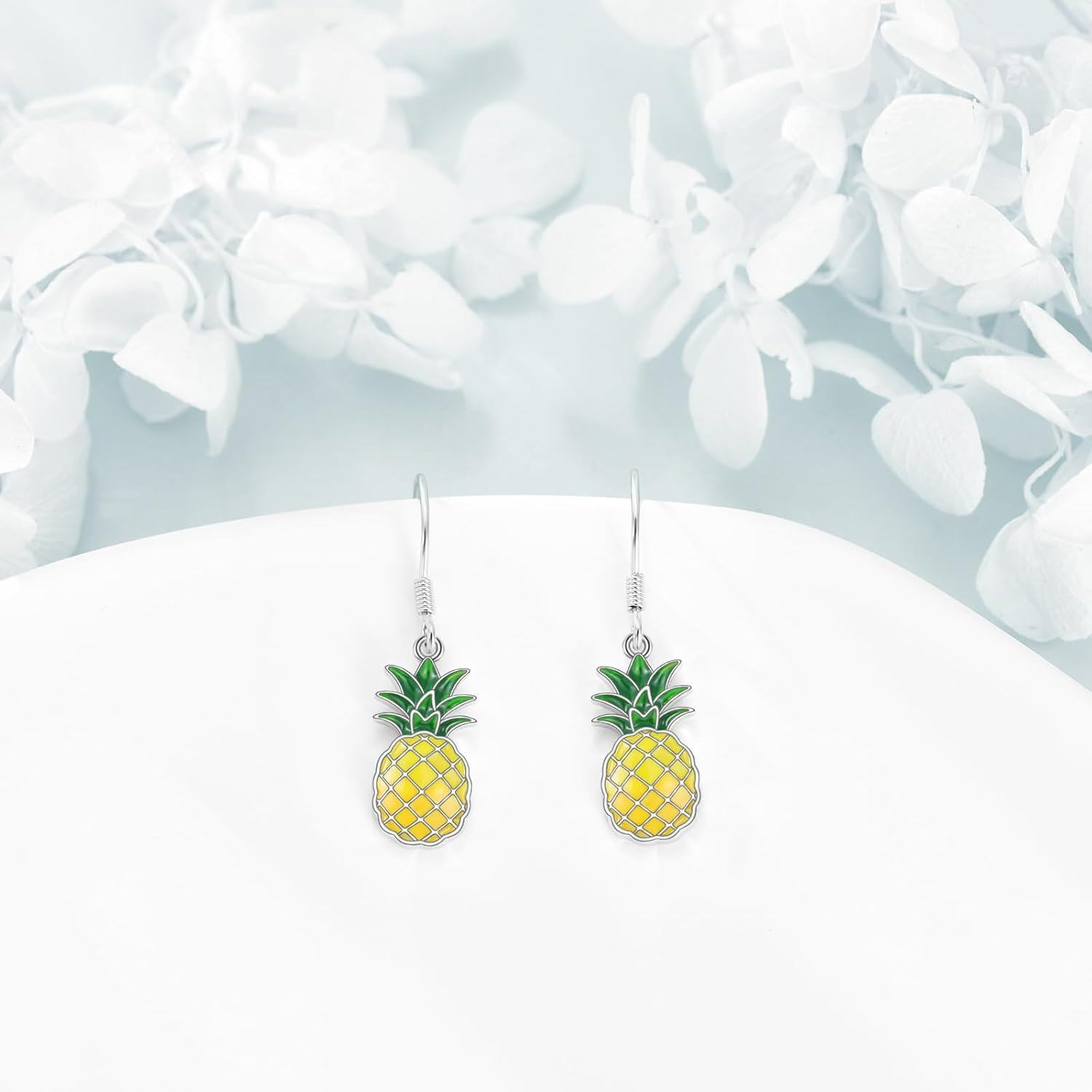  Sterling Silver Pineapple Drop Earrings for Women Summer Beach Fruit Dangle Jewelry Gift -0-2