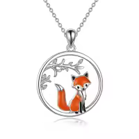 wholesale 925 Sterling Silver Fox Pendant Necklace Wholesale Animal Charm Gift for Her-red fox