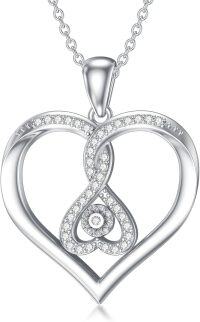 wholesale 925 Sterling Silver Infinity Double Heart Pendant with Cubic Zirconia Necklaces for Women s-Type 7