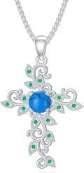 wholesale 925 Sterling Silver Natural Turquoise and Emerald Flower Design Pendant Necklace-0-0